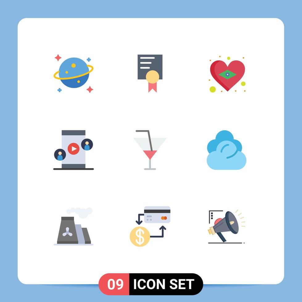 9 9 universal plano colores conjunto para web y móvil aplicaciones fiesta vaso corazón bebida tecnología editable vector diseño elementos