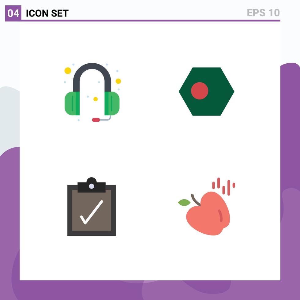 4 Thematic Vector Flat Icons and Editable Symbols of communications complete headphone bangladesh apple Editable Vector Design Elements