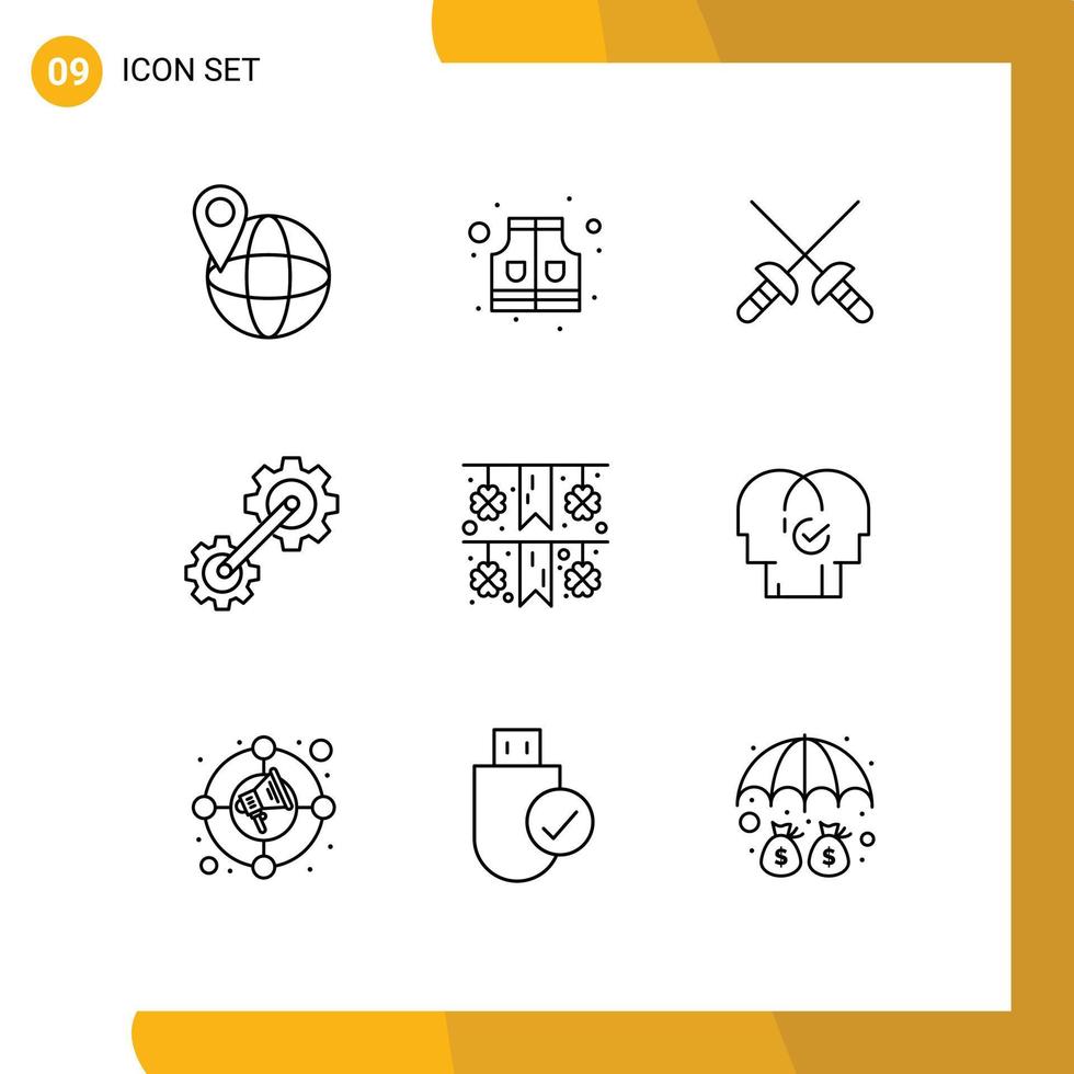 Stock Vector Icon Pack of 9 Line Signs and Symbols for human paper sport garland industrial Editable Vector Design Elements