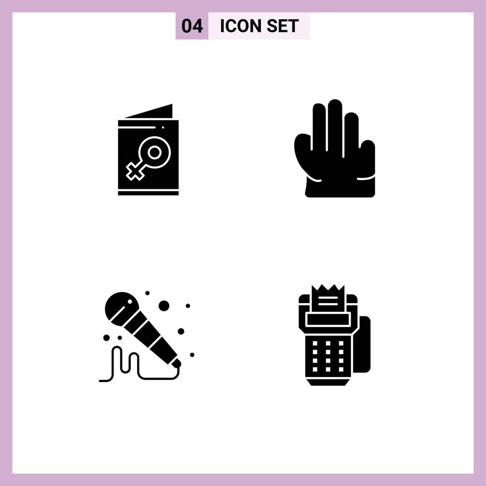 User Interface Pack of 4 Basic Solid Glyphs of card card invite mic credit Editable Vector Design Elements