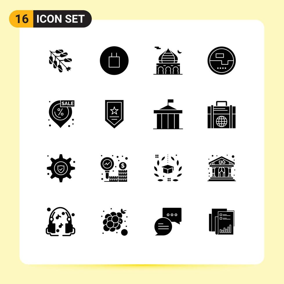 16 Thematic Vector Solid Glyphs and Editable Symbols of discount measuring masjid energy construction and tools Editable Vector Design Elements