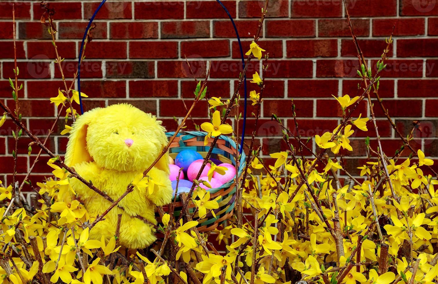 coloridos huevos de pascua en el nido en la pradera foto