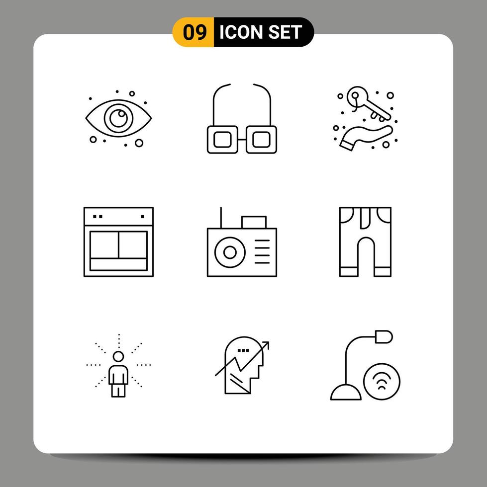 Mobile Interface Outline Set of 9 Pictograms of device web hand site design Editable Vector Design Elements