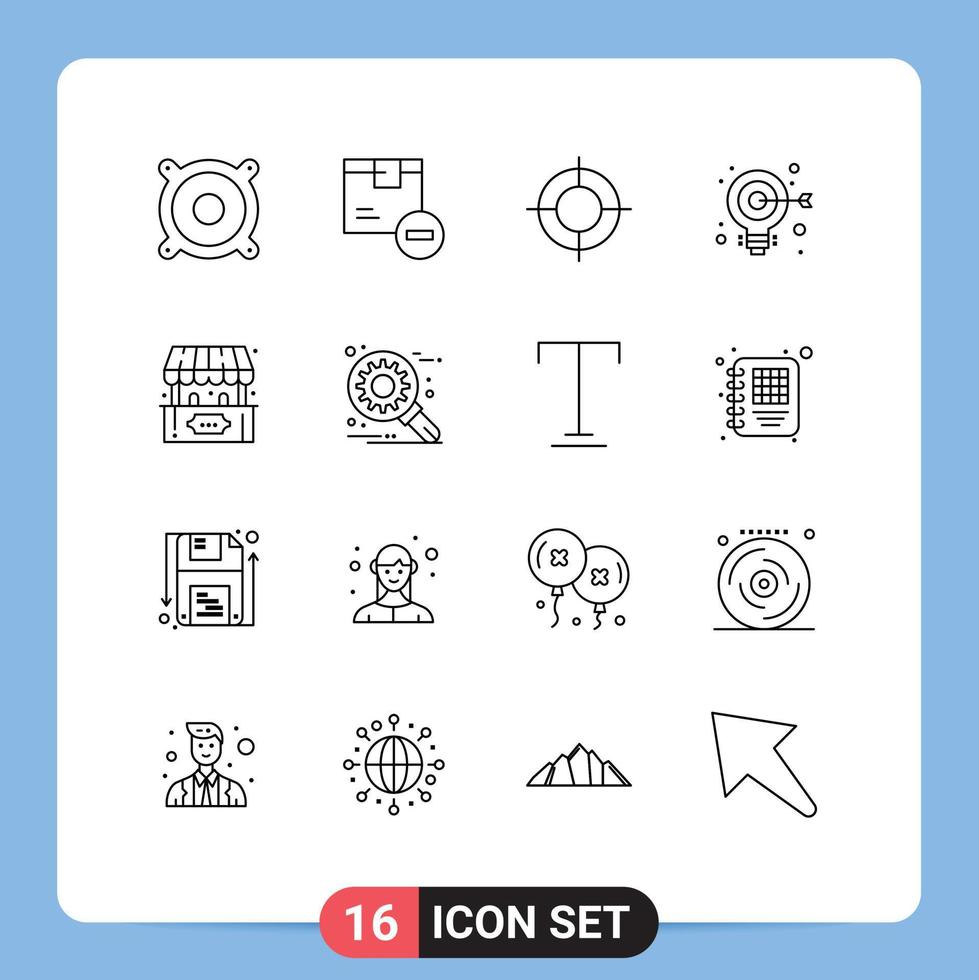 16 Universal Outline Signs Symbols of fun web holiday aim bulb Editable Vector Design Elements