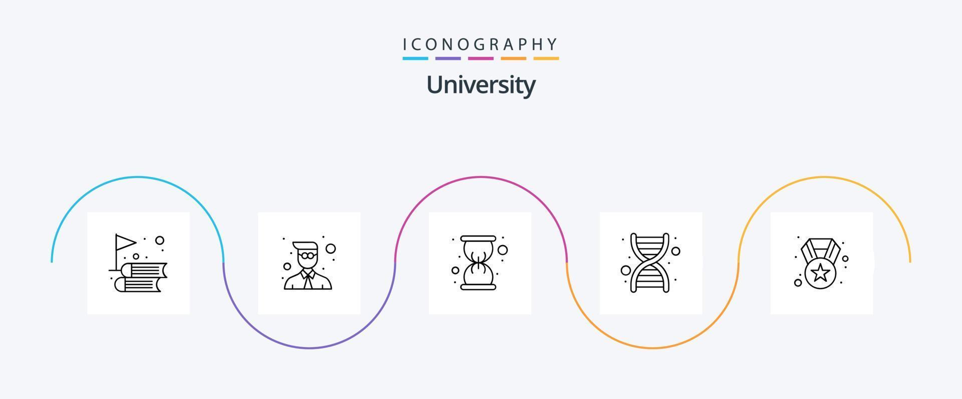 University Line 5 Icon Pack Including medal. glass. genome. dna vector