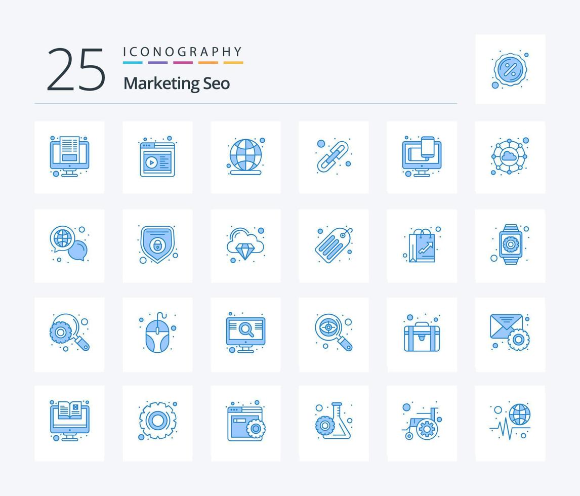 márketing seo 25 azul color icono paquete incluso sensible. lógico enlace. campaña. enlace. enlace vector