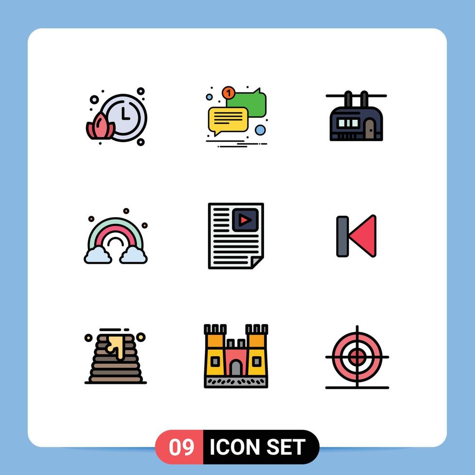 User Interface Pack of 9 Basic Filledline Flat Colors of paper data tramway wave rainbow Editable Vector Design Elements