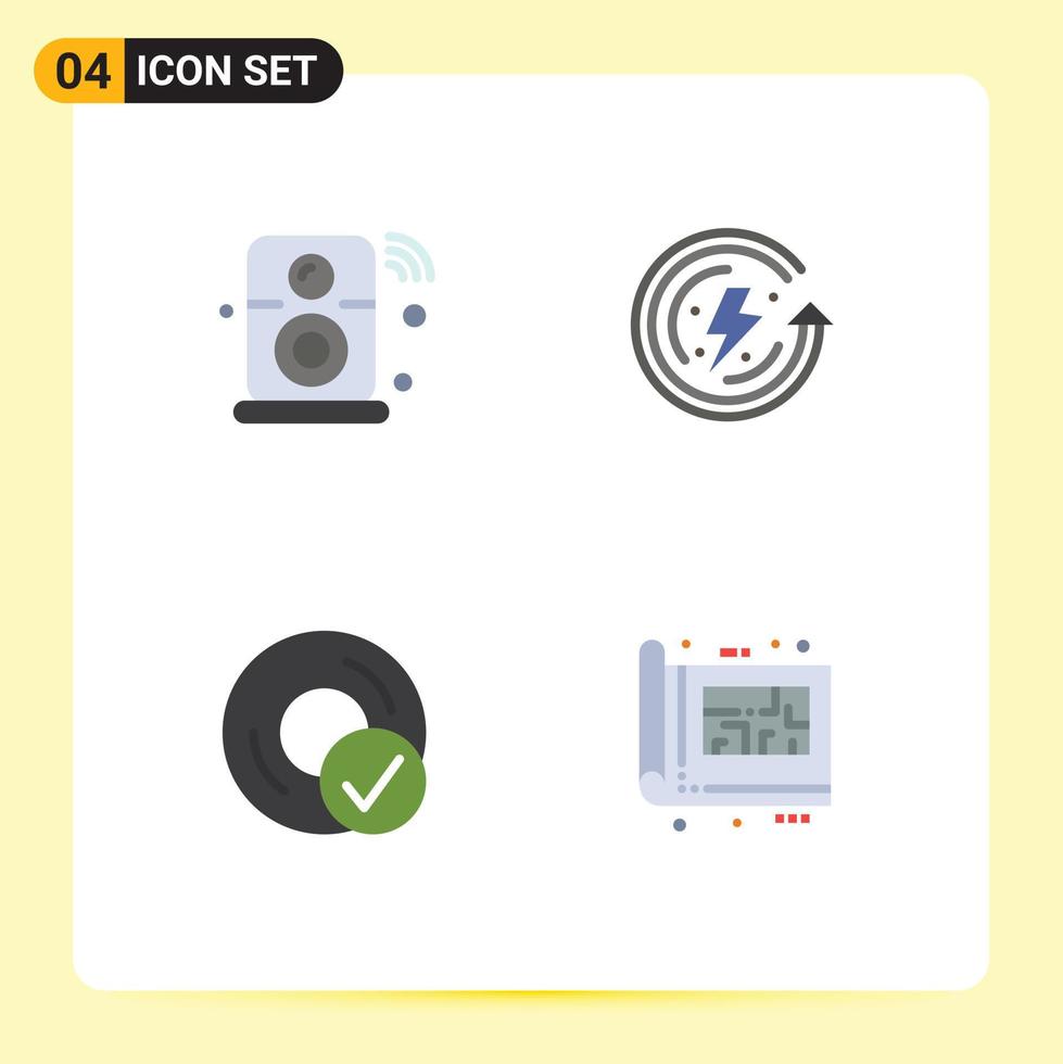 Pack of 4 creative Flat Icons of speaker computers iot ecology devices Editable Vector Design Elements