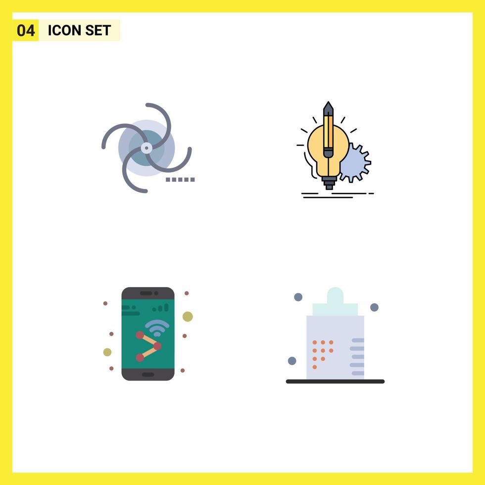 Pictogram Set of 4 Simple Flat Icons of black lightbulb galaxy insight device Editable Vector Design Elements