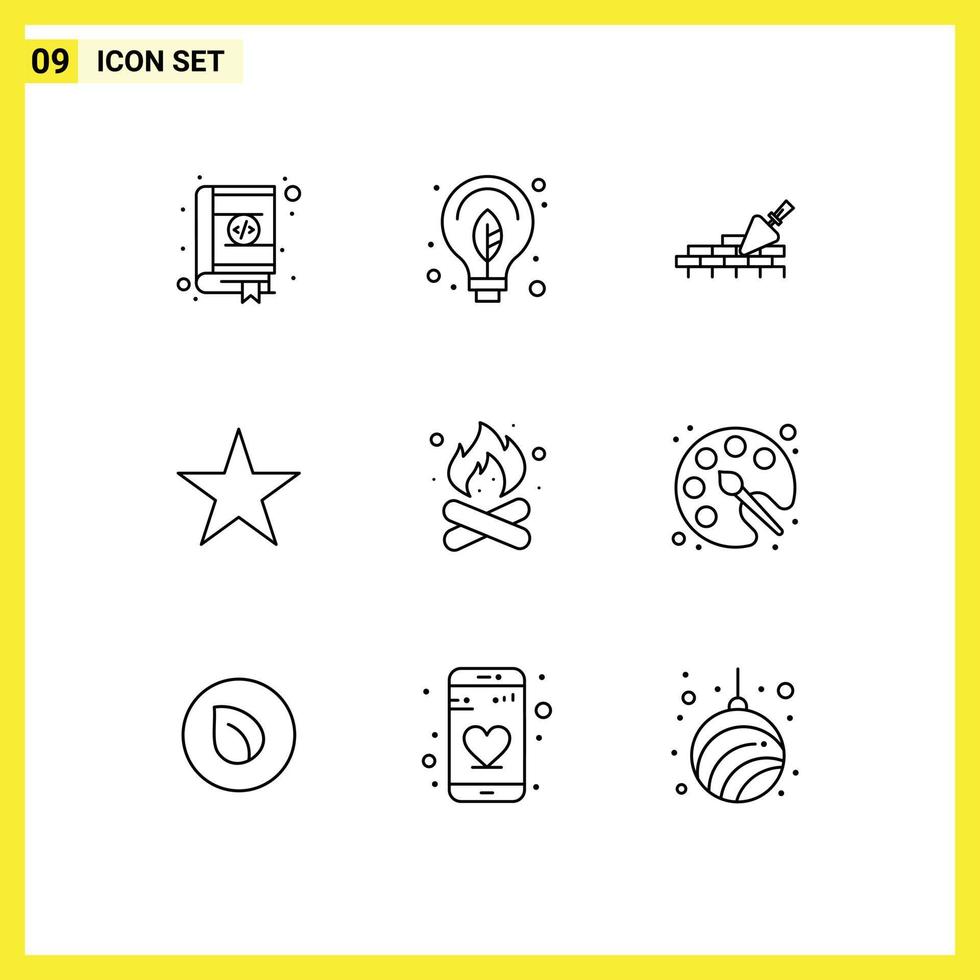 Outline Pack of 9 Universal Symbols of camping media bulb star trovel Editable Vector Design Elements