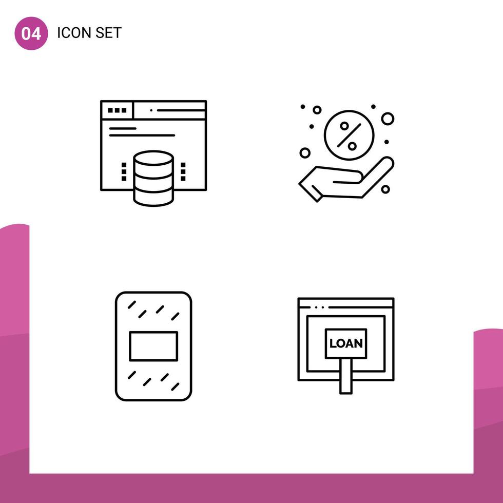 pictograma conjunto de 4 4 sencillo línea de relleno plano colores de hospedaje sitio web paquete web compras Internet editable vector diseño elementos