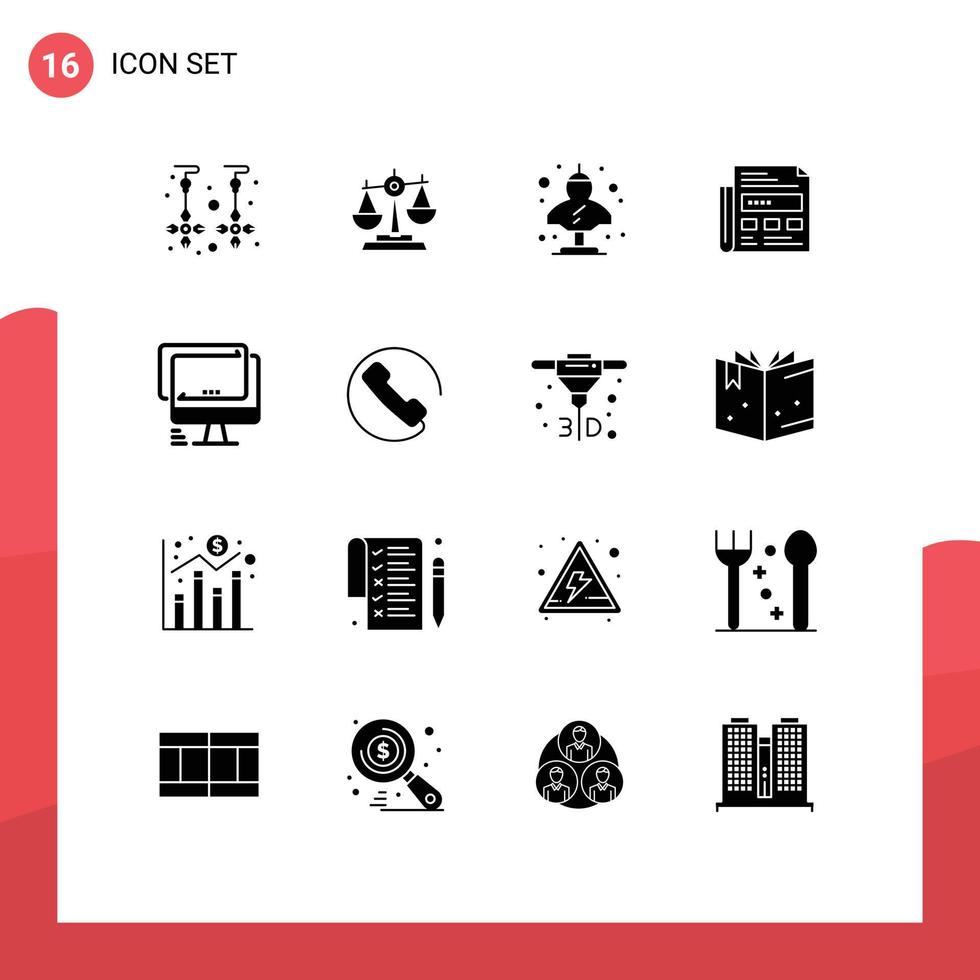 Modern Set of 16 Solid Glyphs and symbols such as newspaper classic law bust ancient Editable Vector Design Elements