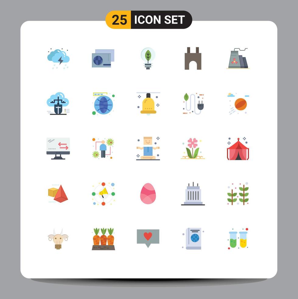 Set of 25 Vector Flat Colors on Grid for medieval castle tower shopping castle building bulb Editable Vector Design Elements