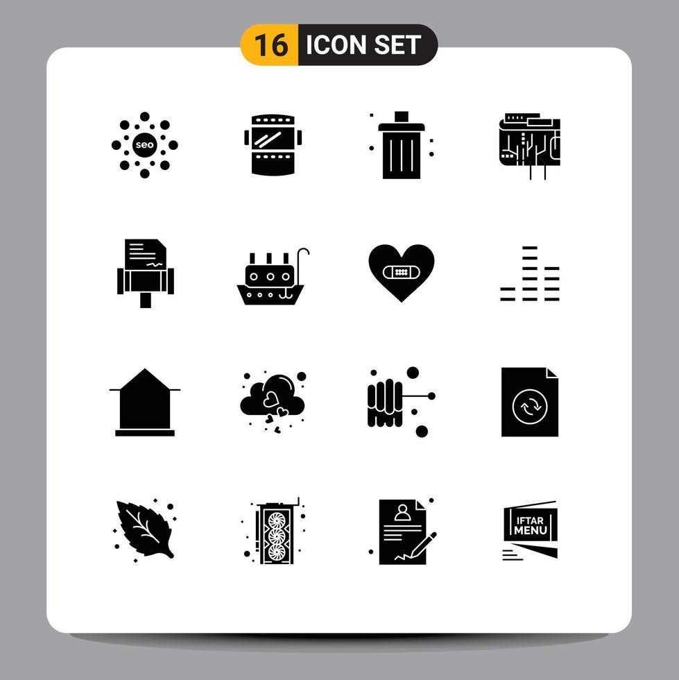 Solid Glyph Pack of 16 Universal Symbols of multi digital bin currency remove Editable Vector Design Elements