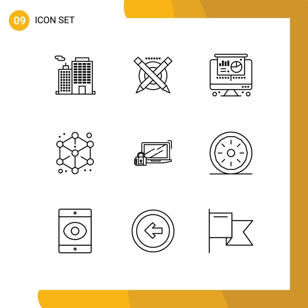 9 Creative Icons Modern Signs and Symbols of padlock shape computer design modeling Editable Vector Design Elements
