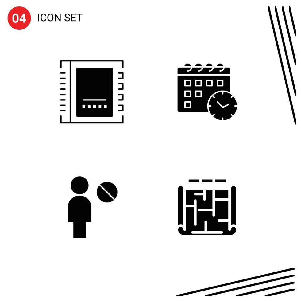Group of 4 Modern Solid Glyphs Set for address block contacts date architecture Editable Vector Design Elements