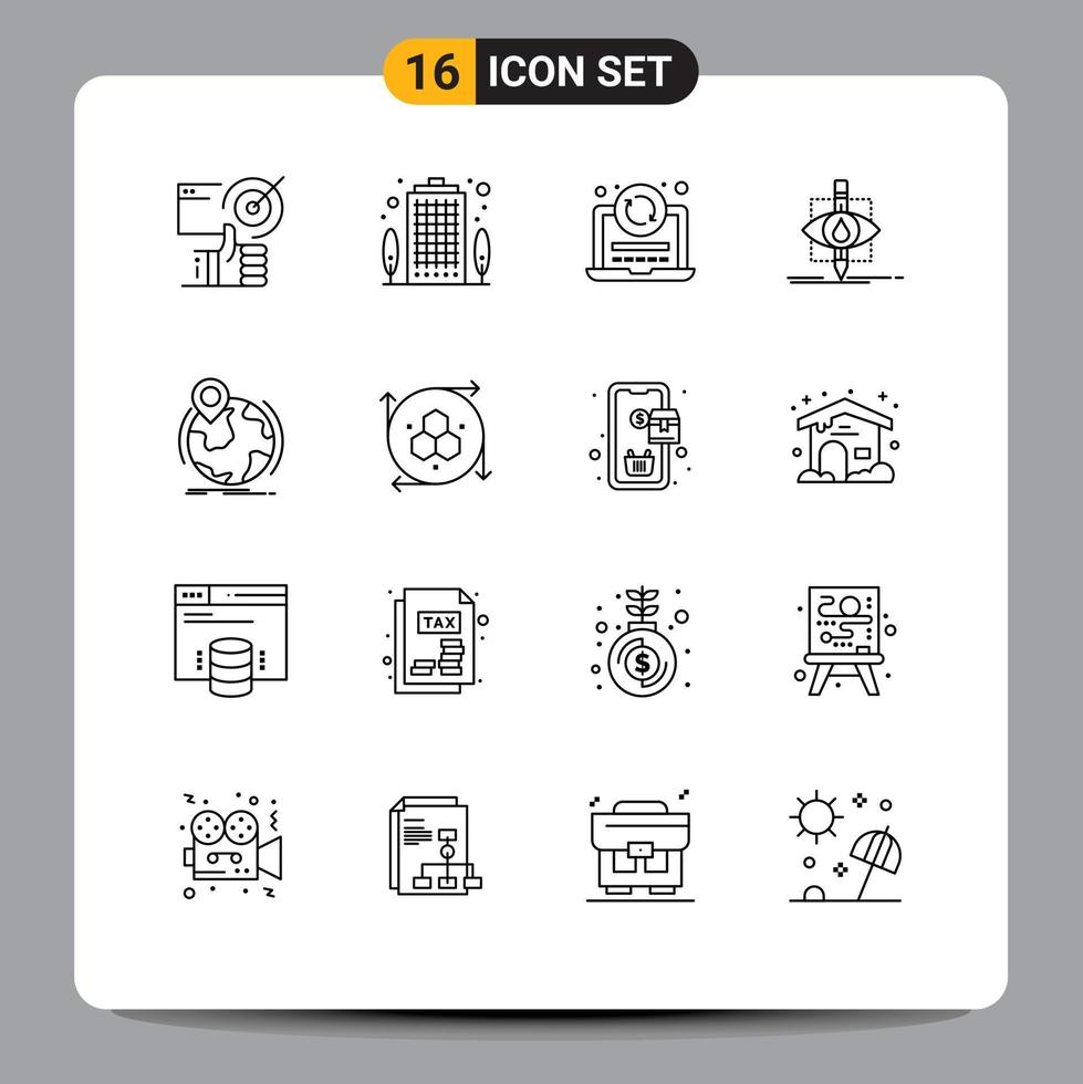 16 Universal Outline Signs Symbols of science pollution property monitoring coding Editable Vector Design Elements