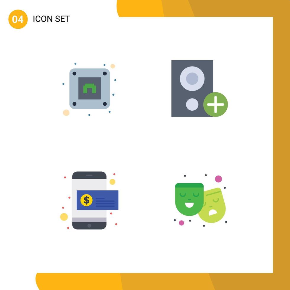 Pictogram Set of 4 Simple Flat Icons of electric dollar computers hardware money Editable Vector Design Elements