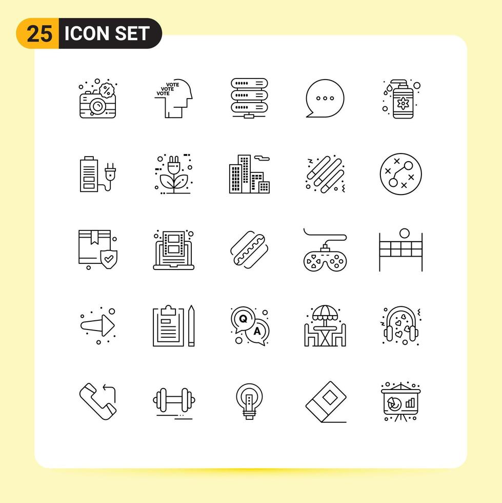 Set of 25 Commercial Lines pack for drop chat referendum bubble network Editable Vector Design Elements