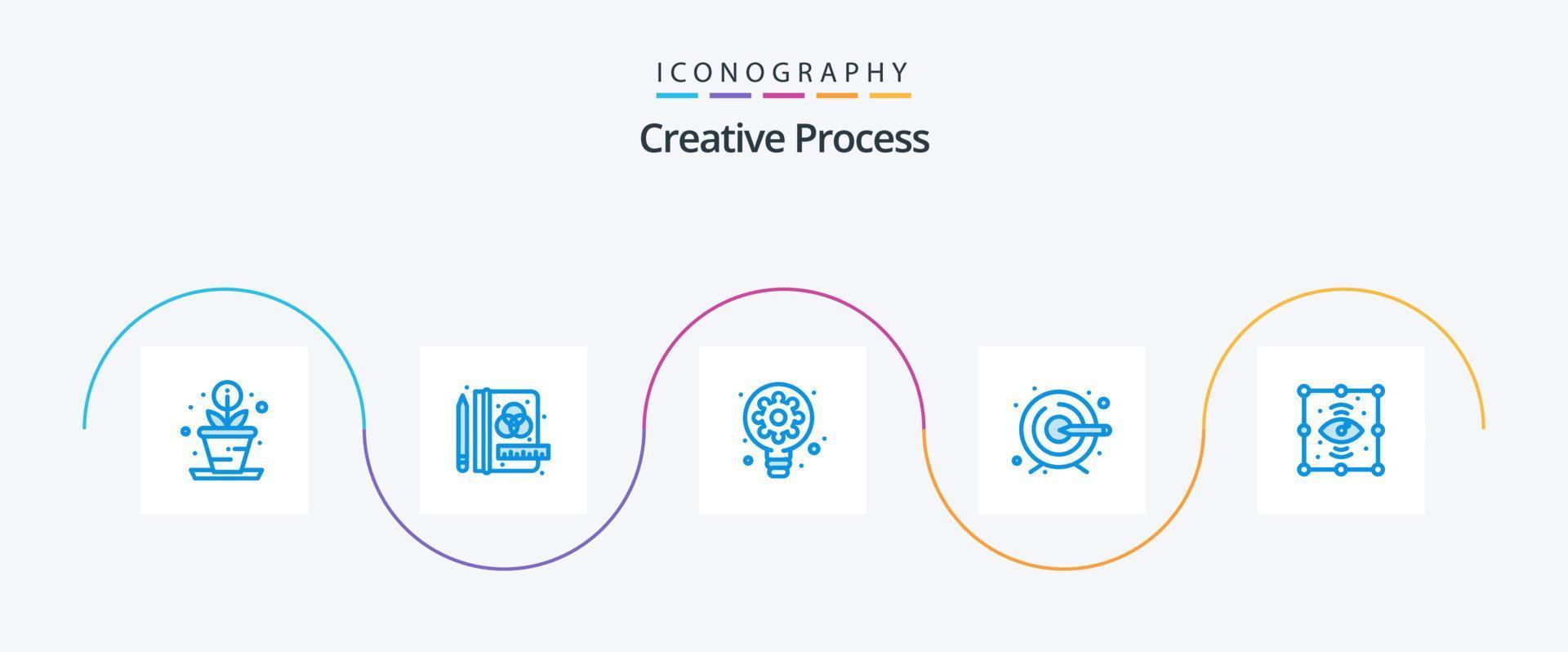 creativo proceso azul 5 5 icono paquete incluso . ojo. bulbo. proceso. objetivo vector