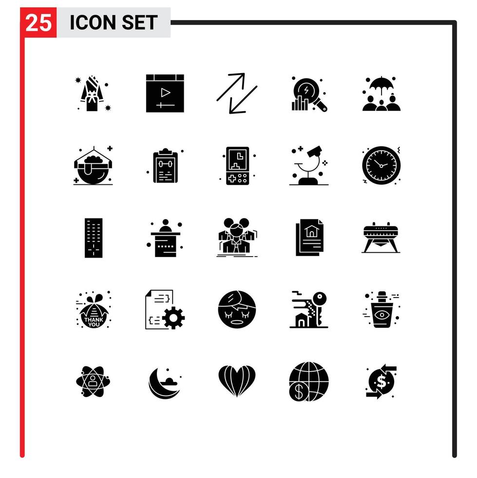 Modern Set of 25 Solid Glyphs and symbols such as group insurance search website data analysis Editable Vector Design Elements