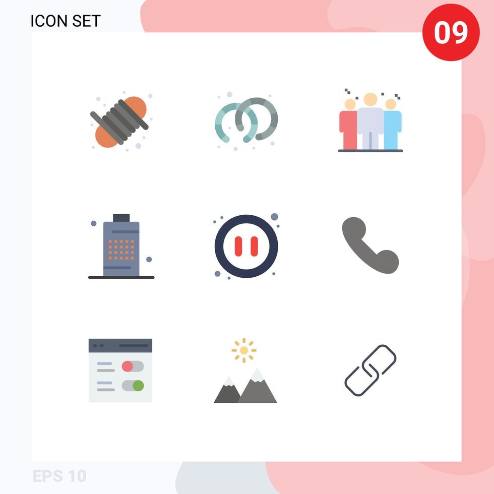 Editable Vector Line Pack of 9 Simple Flat Colors of multimedia power coach phone cell Editable Vector Design Elements