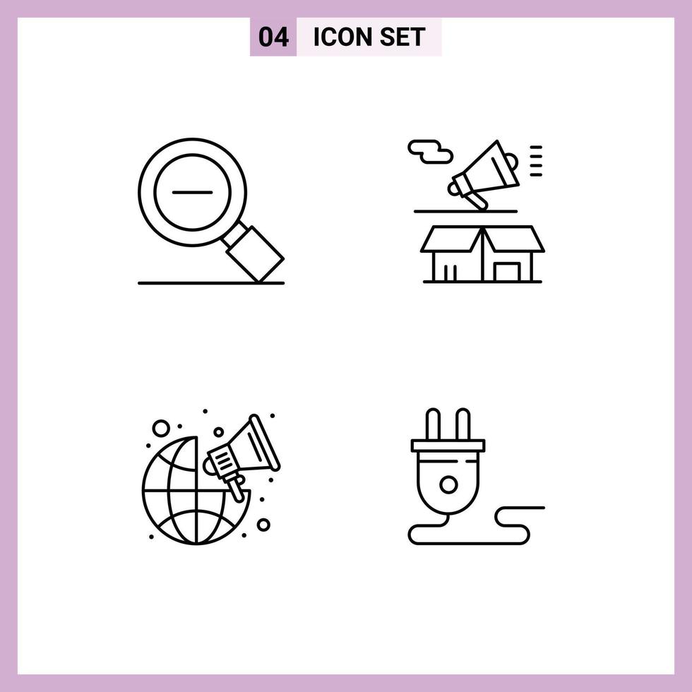 Universal Icon Symbols Group of 4 Modern Filledline Flat Colors of less open search less announcement global Editable Vector Design Elements