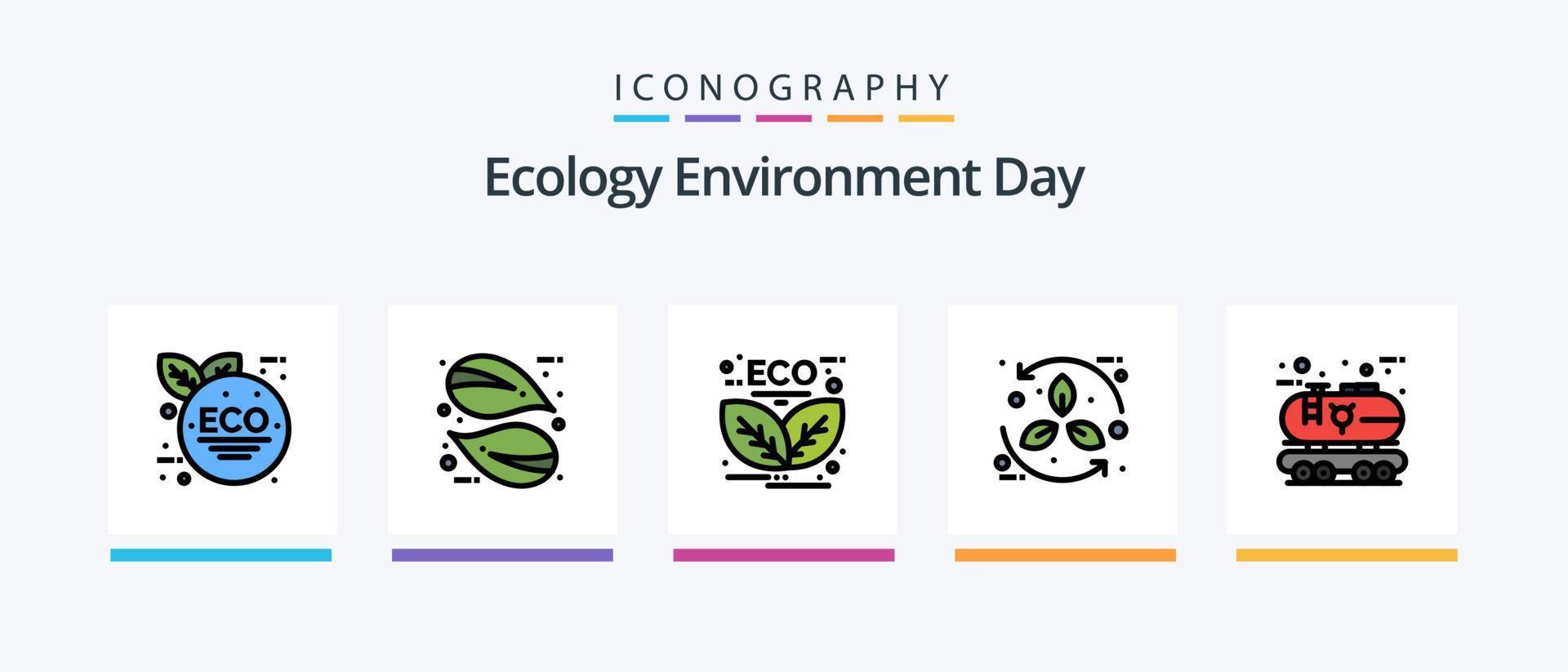 ecología línea lleno 5 5 icono paquete incluso solar. batería. naturaleza. energía. verde. creativo íconos diseño vector