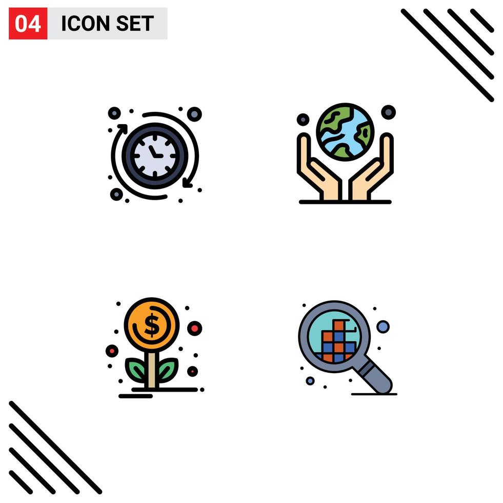 4 User Interface Filledline Flat Color Pack of modern Signs and Symbols of around financing the human hand investment Editable Vector Design Elements