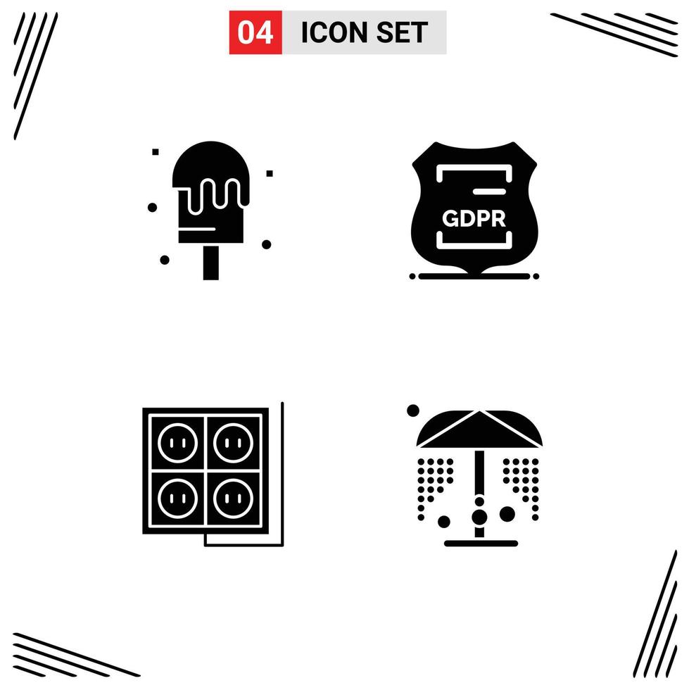 User Interface Pack of 4 Basic Solid Glyphs of cream construction data privacy privacy socket Editable Vector Design Elements