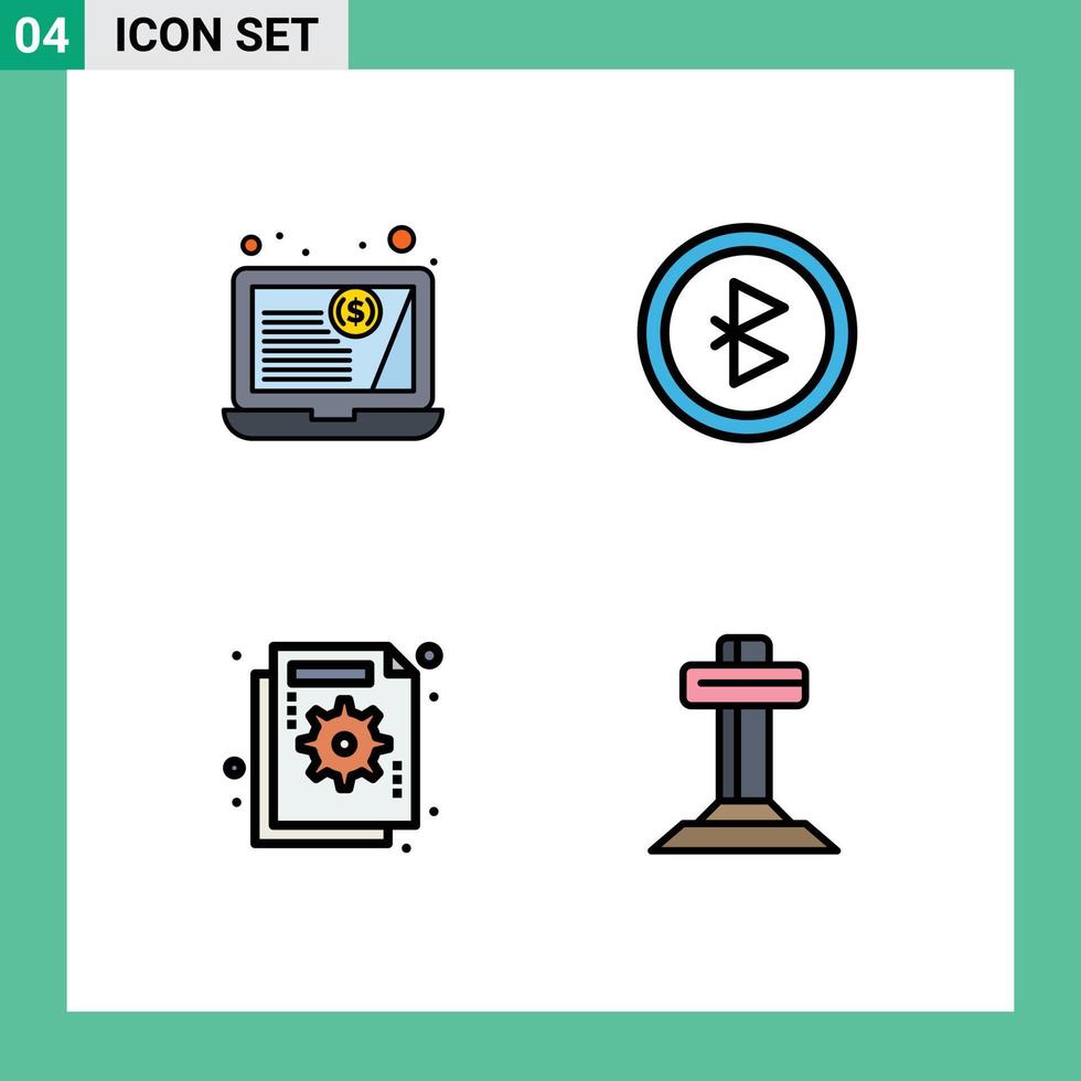 Mobile Interface Filledline Flat Color Set of 4 Pictograms of customer failure bluetooth analysis celebration Editable Vector Design Elements