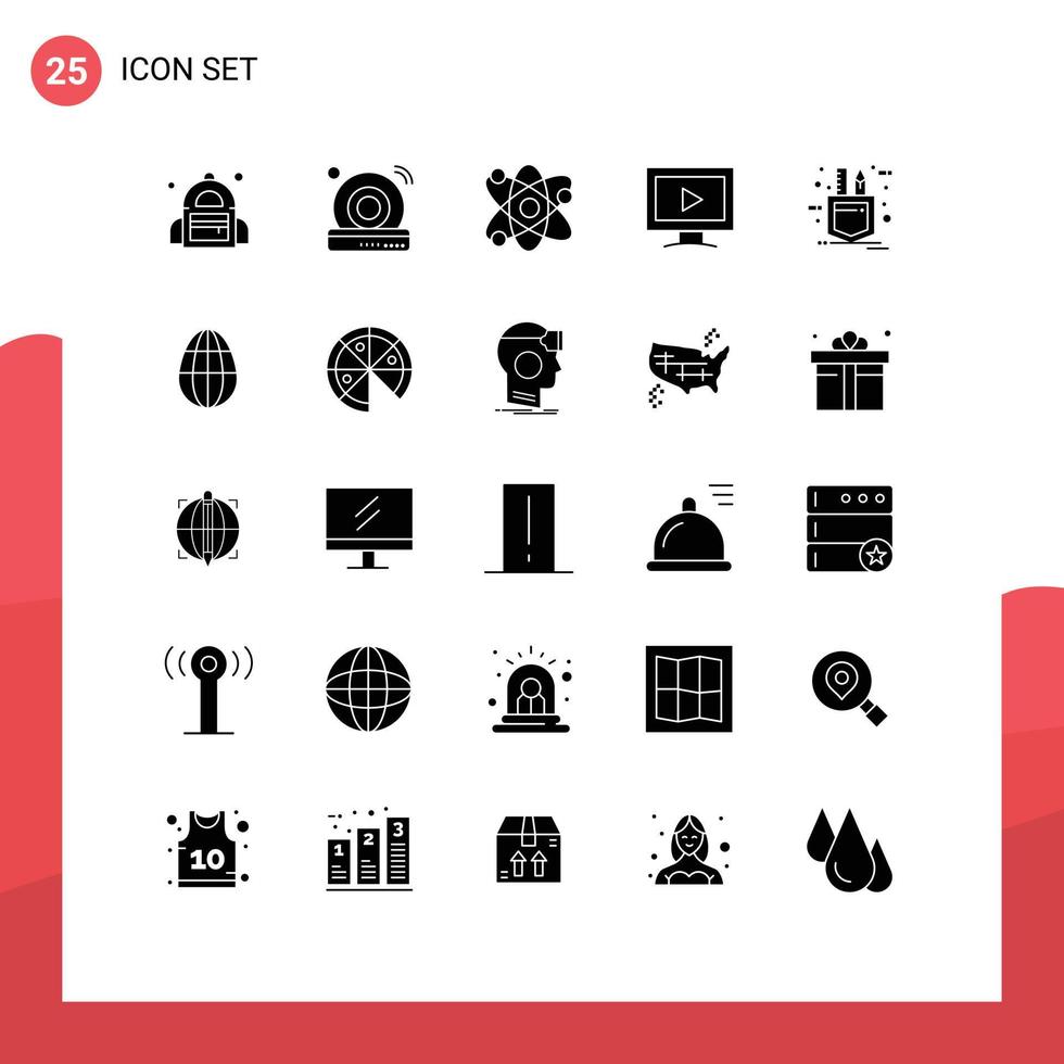 25 Thematic Vector Solid Glyphs and Editable Symbols of tools patch lab play screen Editable Vector Design Elements