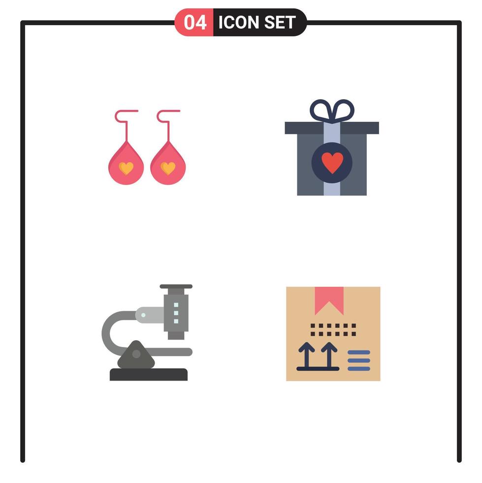User Interface Pack of 4 Basic Flat Icons of earing microscope gift chemistry box Editable Vector Design Elements
