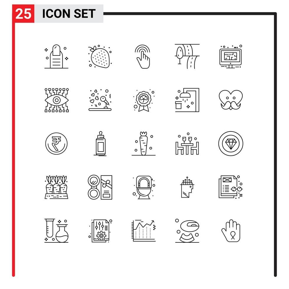 Modern Set of 25 Lines and symbols such as design monitor gestures travel road Editable Vector Design Elements