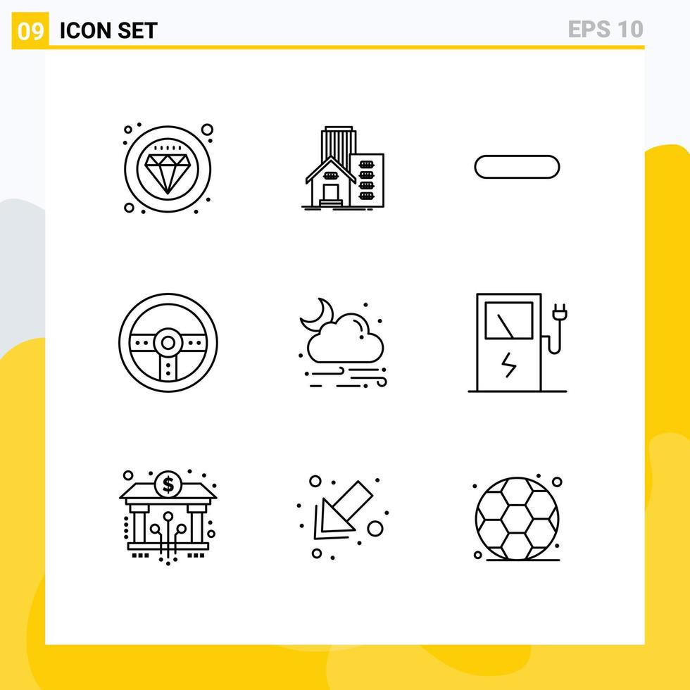 Group of 9 Modern Outlines Set for wind game office device remove Editable Vector Design Elements