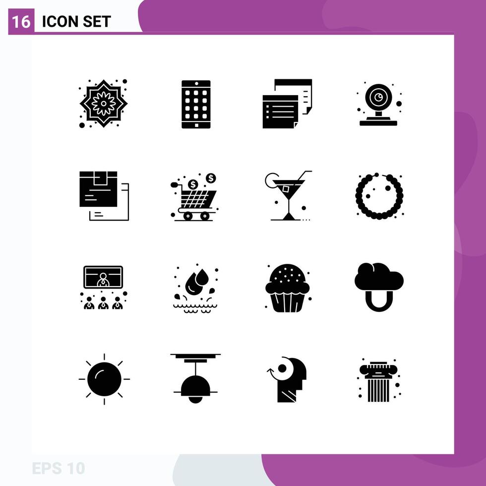 Stock Vector Icon Pack of 16 Line Signs and Symbols for box webcam note web reminder Editable Vector Design Elements