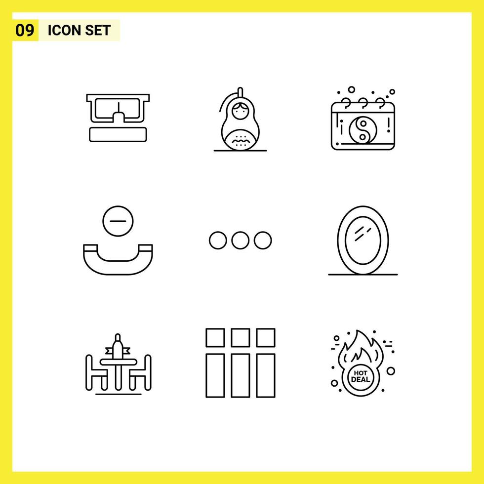 Mobile Interface Outline Set of 9 Pictograms of chating hang up russia handset mandarin Editable Vector Design Elements