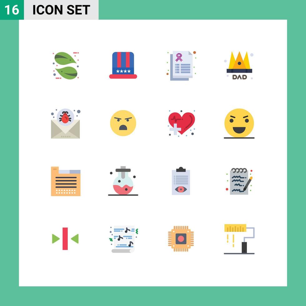 Set of 16 Modern UI Icons Symbols Signs for bug king report father crown Editable Pack of Creative Vector Design Elements