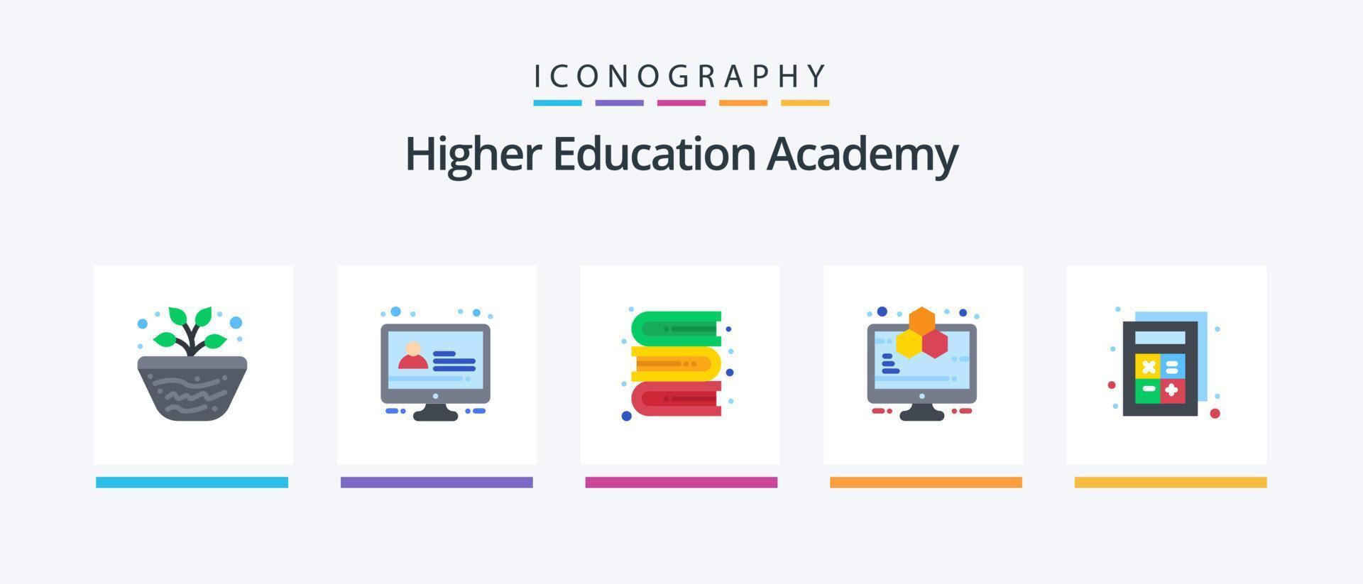 academia plano 5 5 icono paquete incluso calculadora. agregar. libros. estudiar. computadora. creativo íconos diseño vector