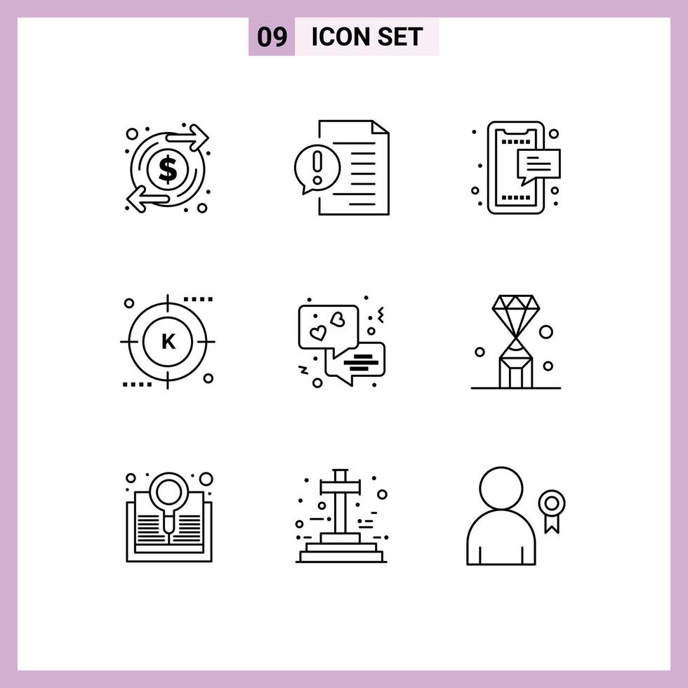 Modern Set of 9 Outlines Pictograph of optimization keyword file engine mobile Editable Vector Design Elements