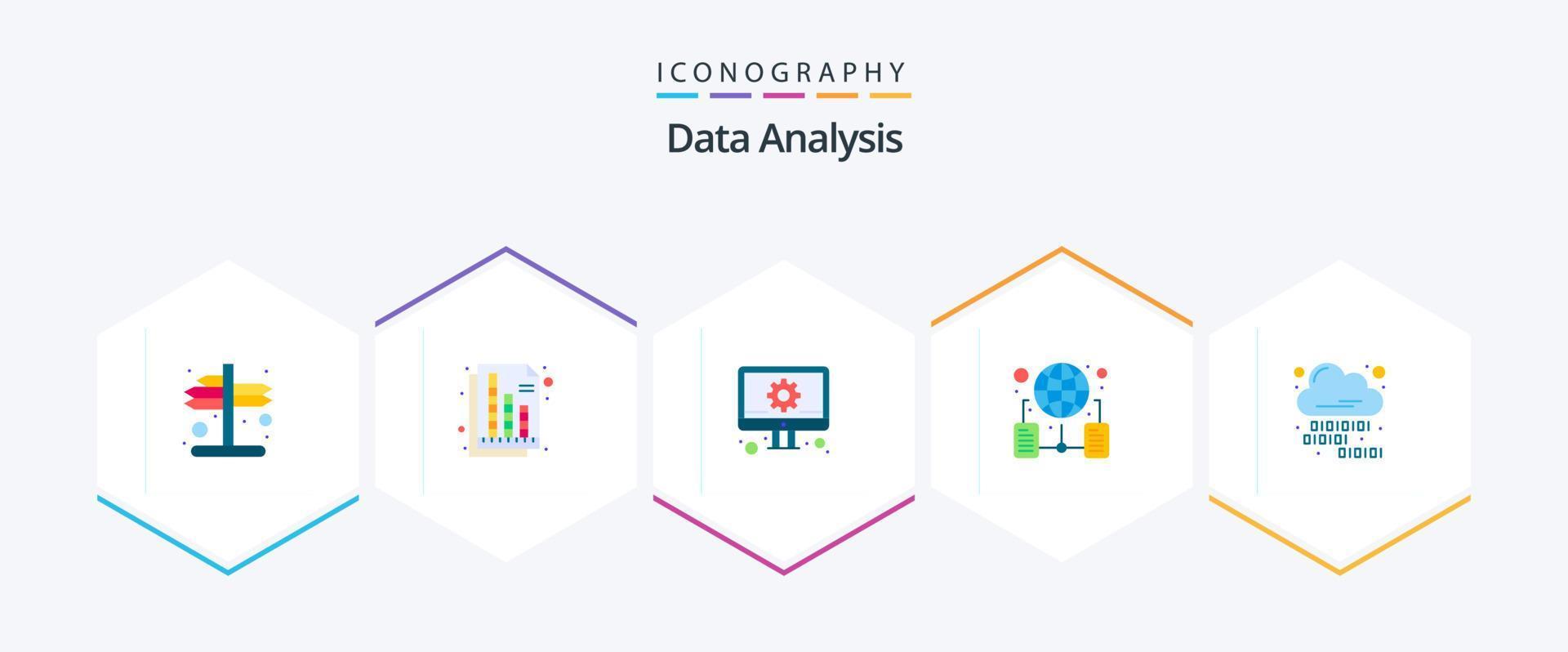 Data Analysis 25 Flat icon pack including cloud coding. network. develop. folder. world wide vector