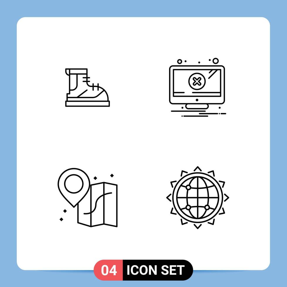 Stock Vector Icon Pack of 4 Line Signs and Symbols for boots beach track error map Editable Vector Design Elements