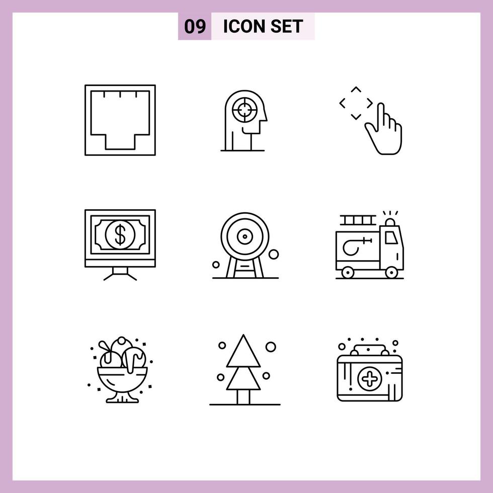 Pack of 9 creative Outlines of money click head bank gestures Editable Vector Design Elements