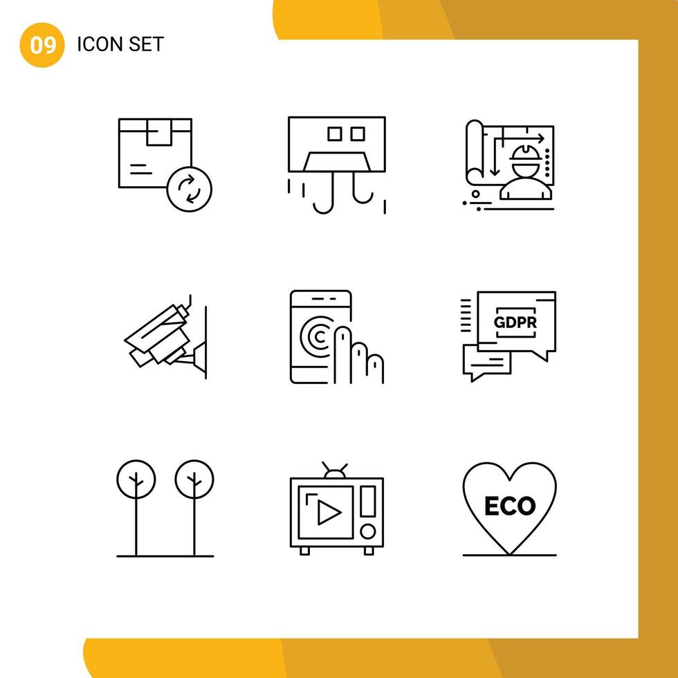9 Thematic Vector Outlines and Editable Symbols of surveillance cctv devices camera design Editable Vector Design Elements
