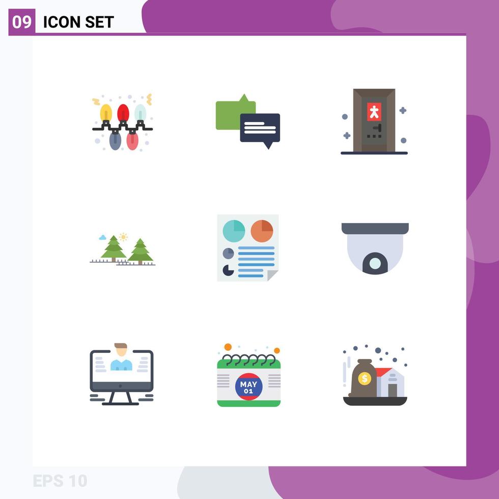Editable Vector Line Pack of 9 Simple Flat Colors of page data door pines jungle Editable Vector Design Elements