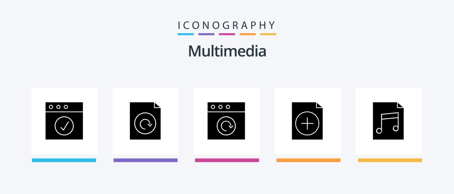 Multimedia Glyph 5 Icon Pack Including . reload. file. audio. Creative Icons Design vector