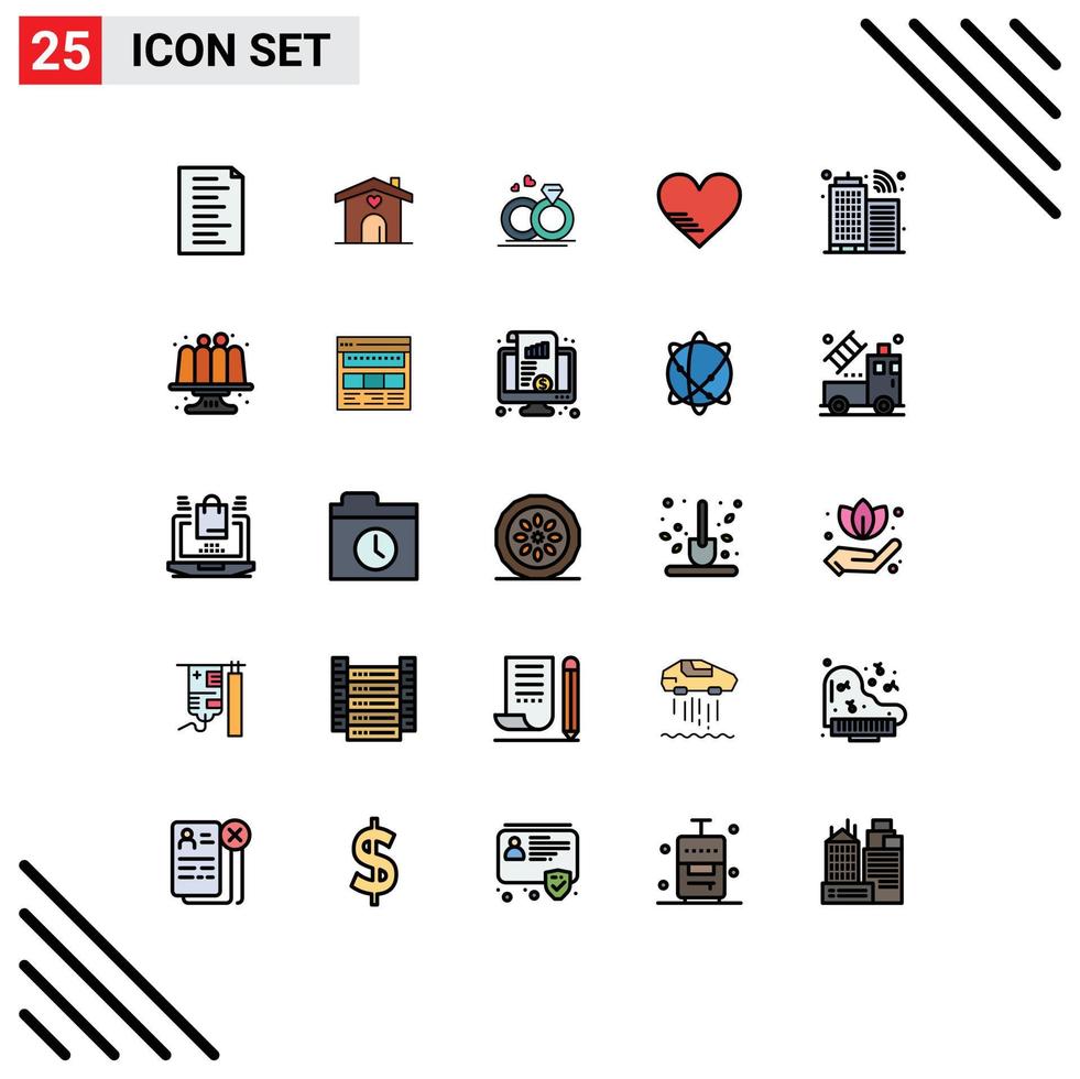 Set of 25 Modern UI Icons Symbols Signs for internet building merraige favorite love Editable Vector Design Elements