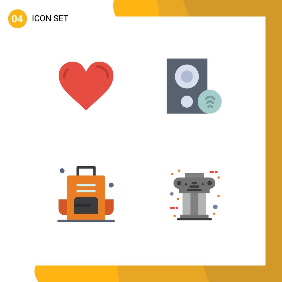 4 Universal Flat Icon Signs Symbols of heart signal favorite devices backpacking Editable Vector Design Elements