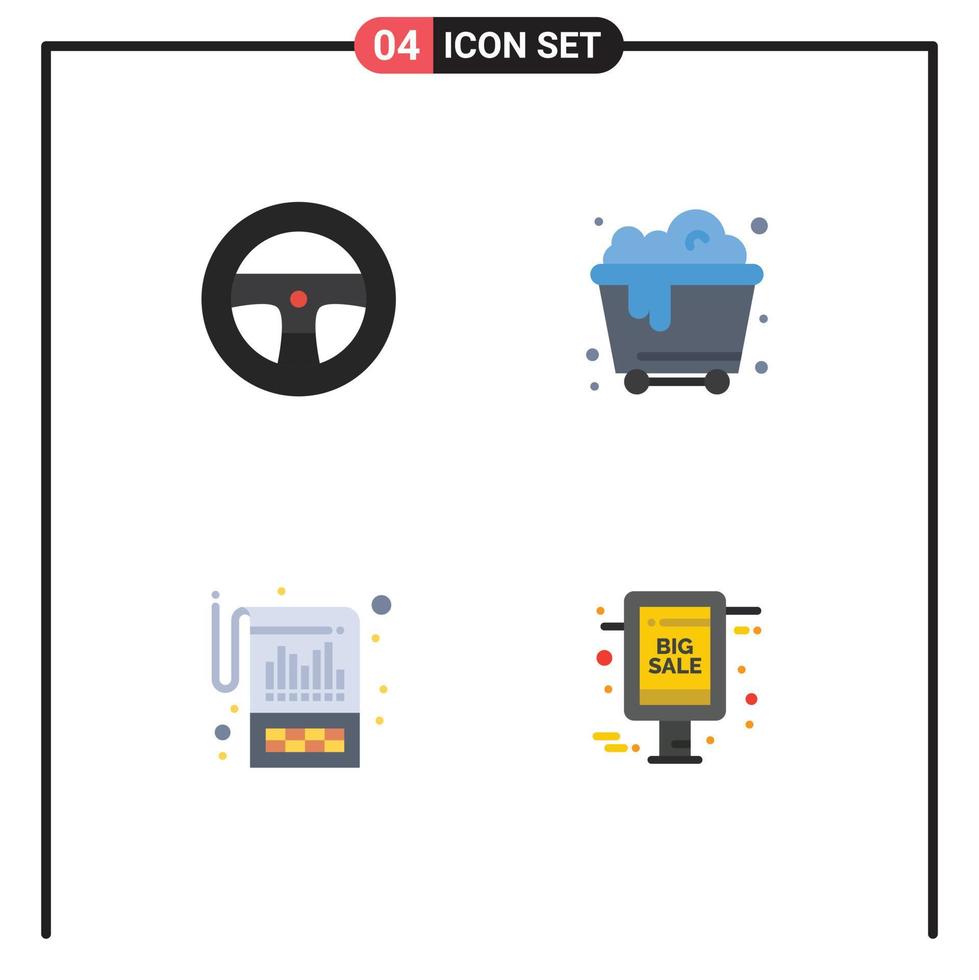 Modern Set of 4 Flat Icons Pictograph of steering reporting pollution account big sale Editable Vector Design Elements