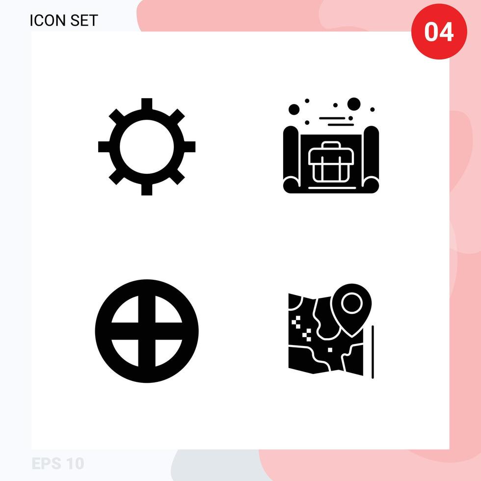 Pack of 4 Modern Solid Glyphs Signs and Symbols for Web Print Media such as finance interior business plan decoration map Editable Vector Design Elements